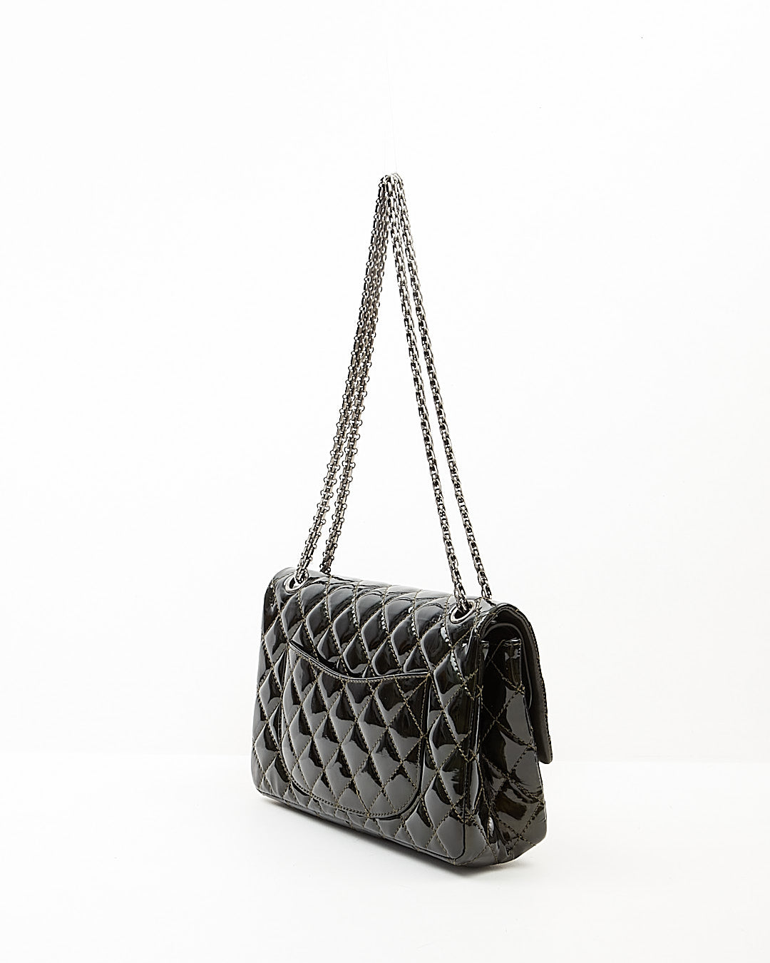 Chanel Black Green Irridescent Patent Reissue 226 Double Flap Bag