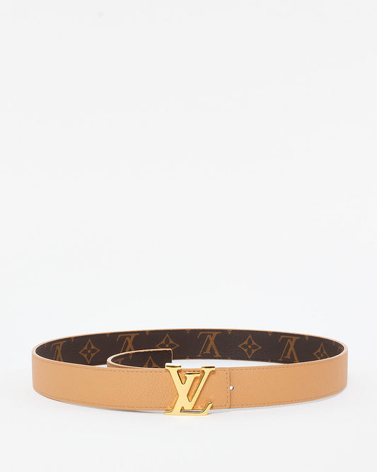 Louis Vuitton Monogram Canvas & Beige Leather Reversible Logo Belt - 80/32