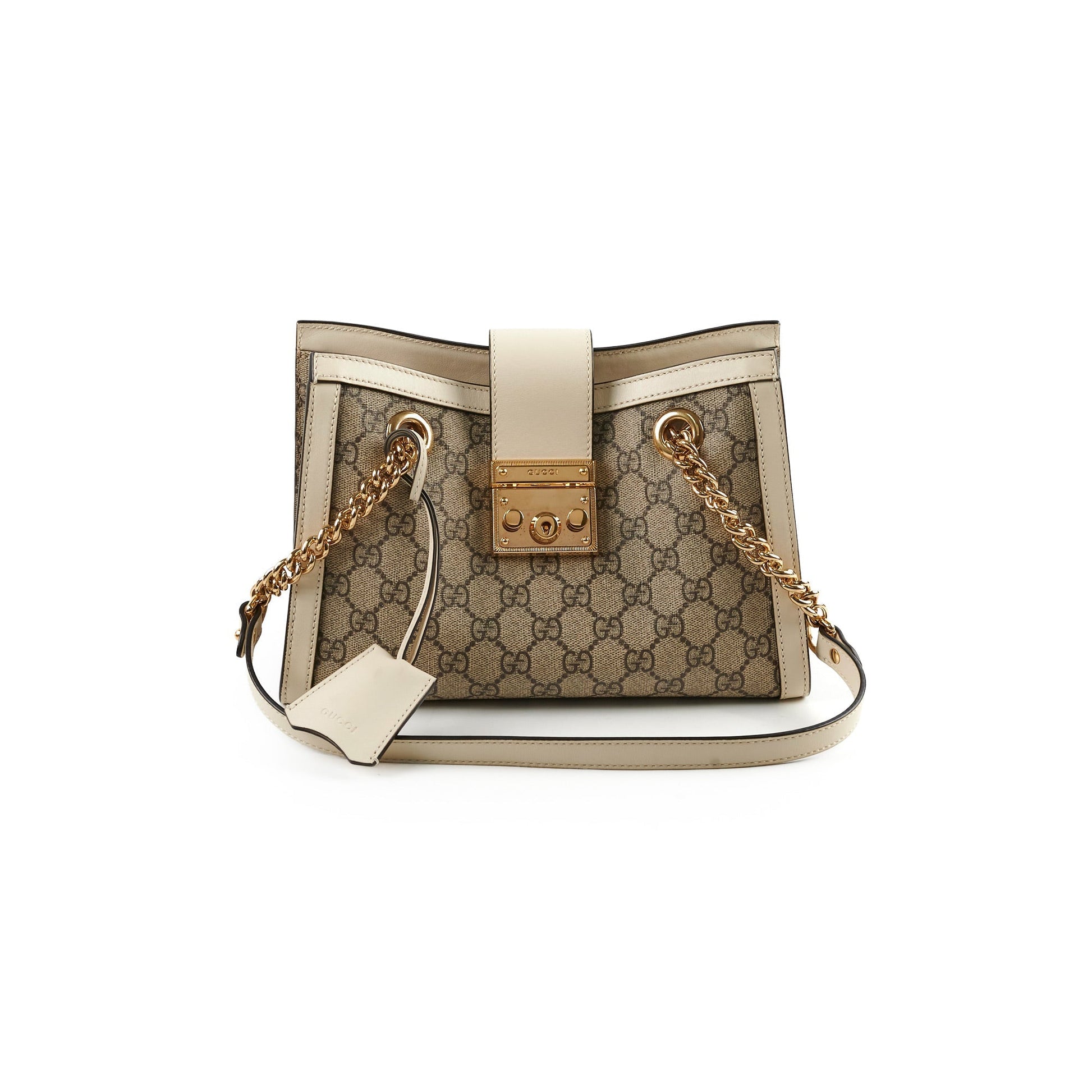  Gucci Small Padlock Shoulder Bag GG Supreme/White
