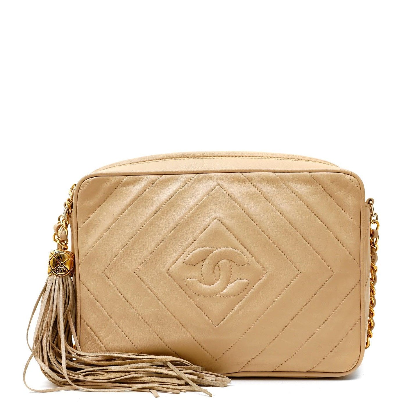 Chanel Beige Quilted Leather Camera Bag