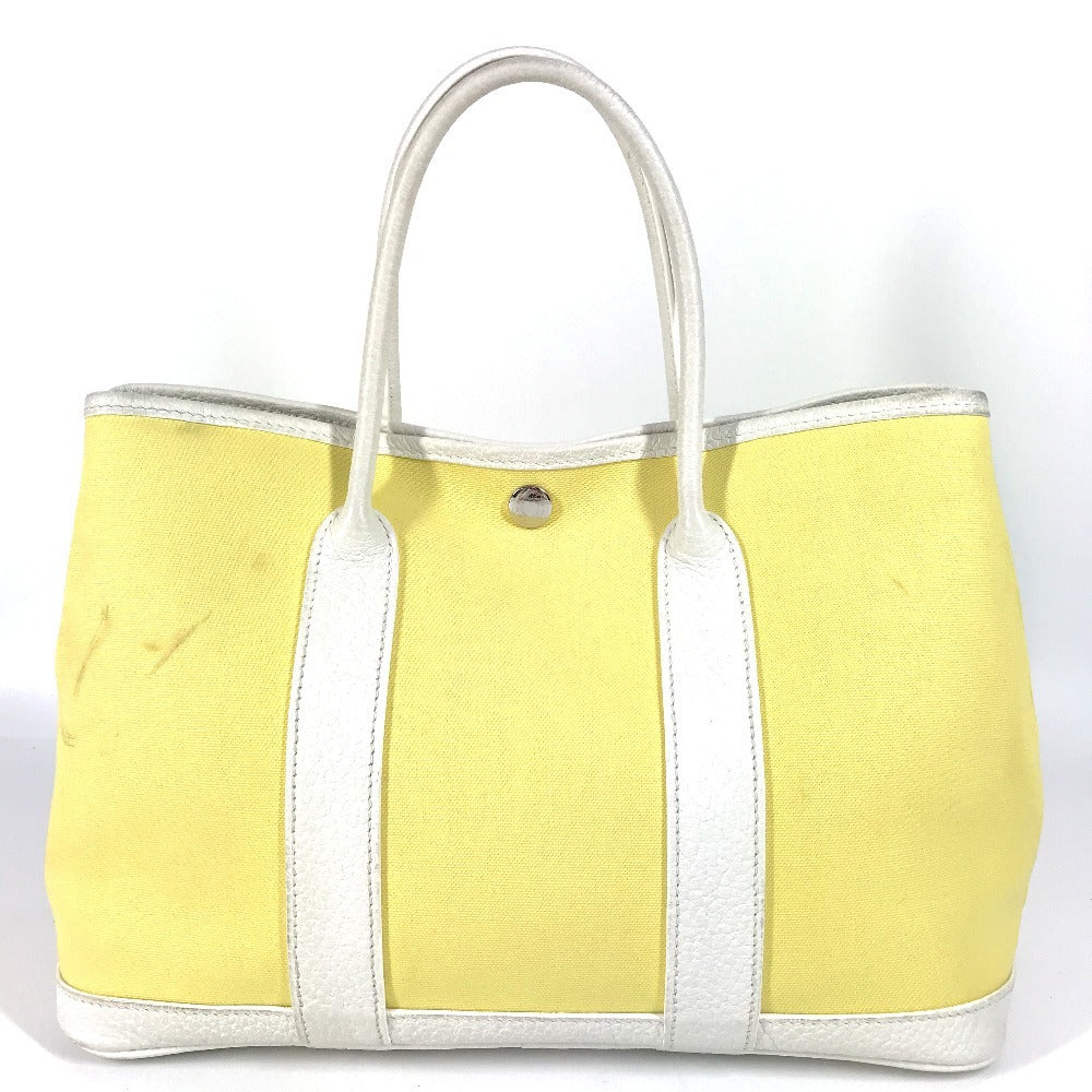 HERMES Handbag Toile H, Leather yellow Garden Party TPM Garden Party TPM