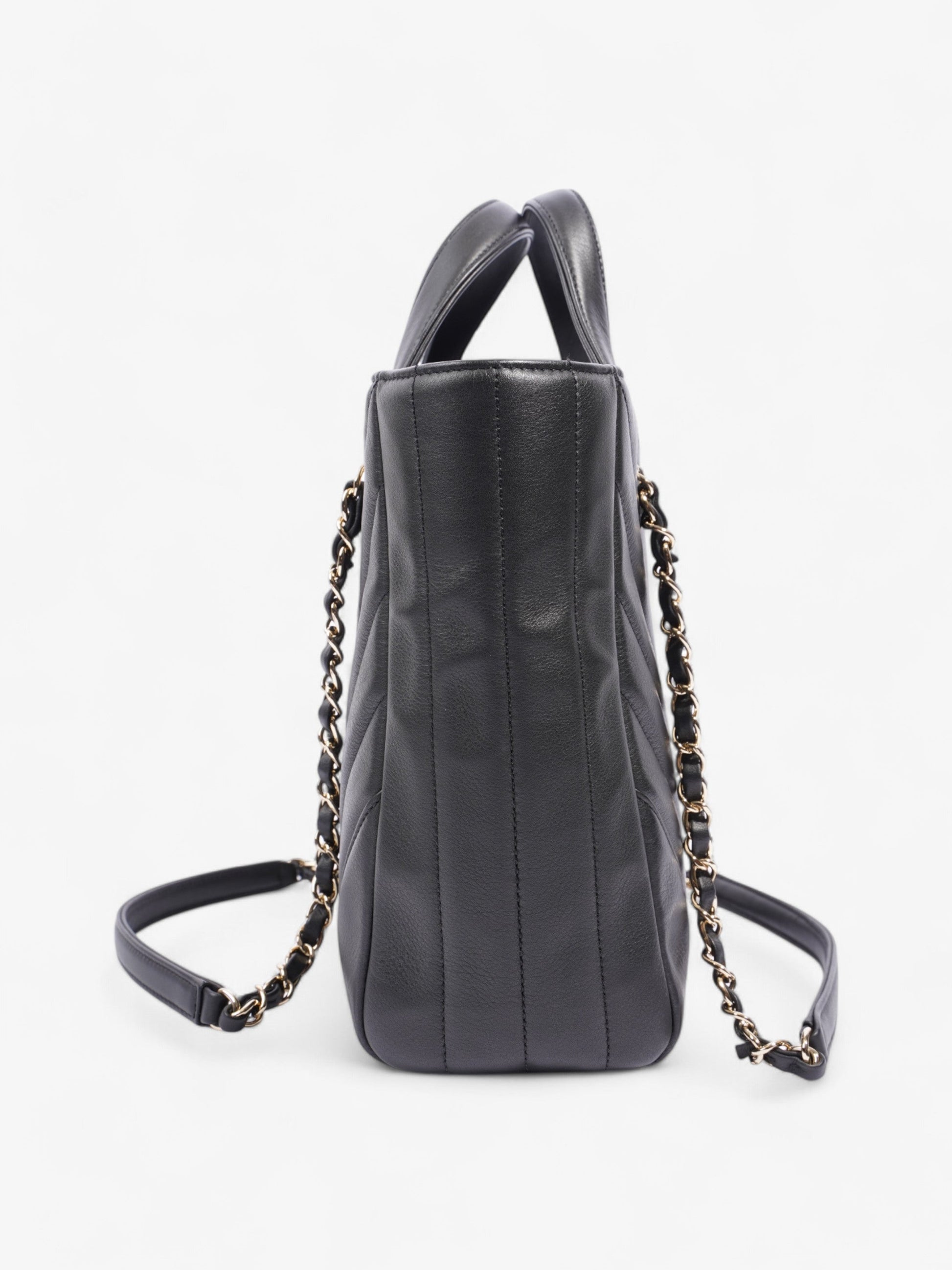 Chanel Shopping Tote Black Calfskin Leather Small