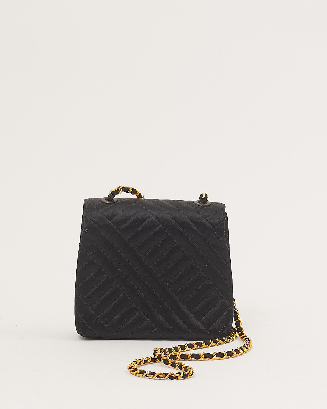 Chanel Black Satin 24K Gold Plated Square Flap Bag