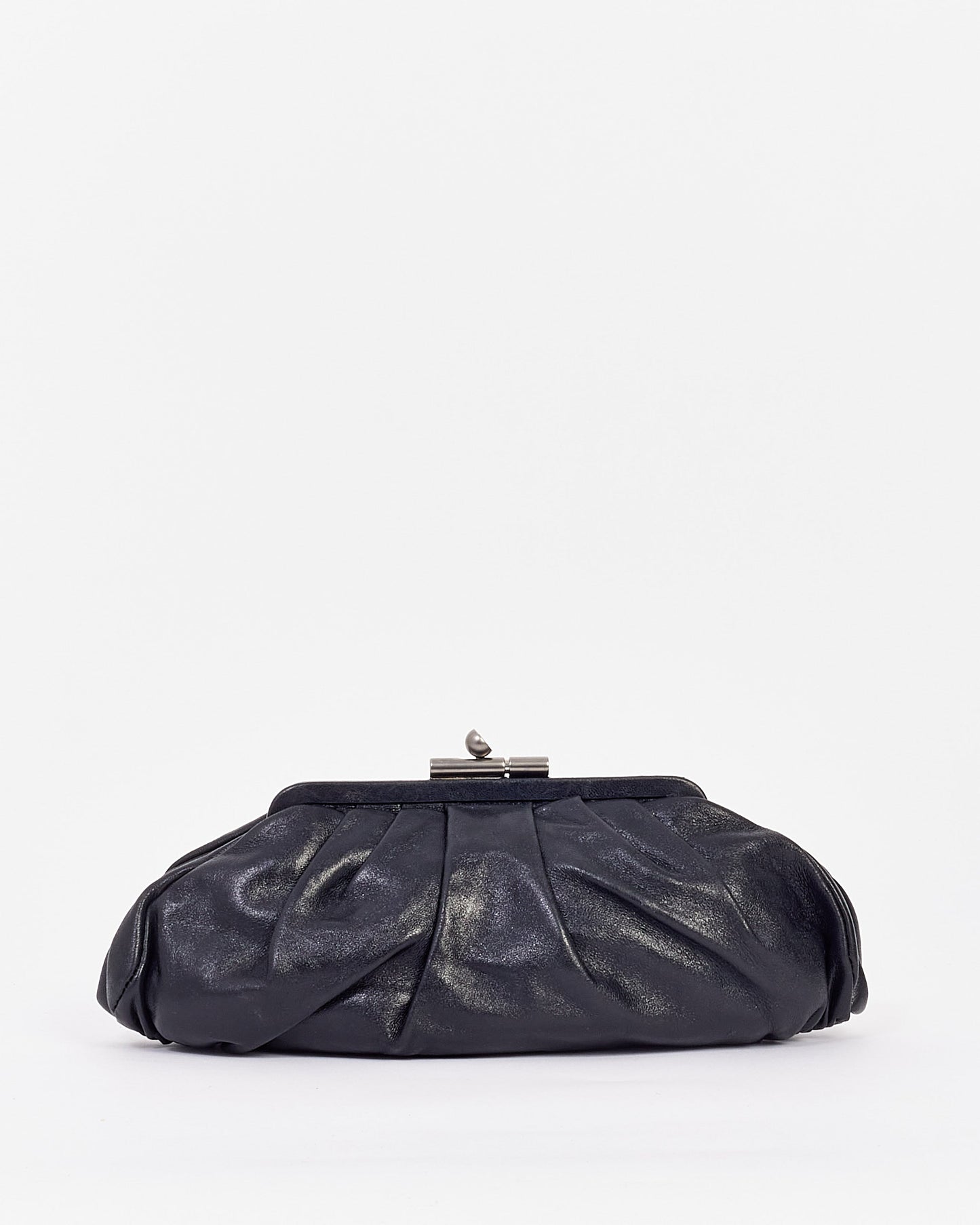Chanel Black Leather Pouch Logo Clutch