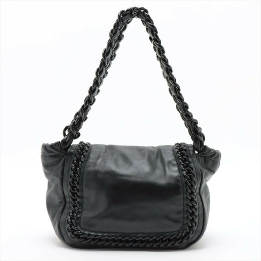 Chanel Black Crinkled Patent Leather Modern Chain Flap Bag