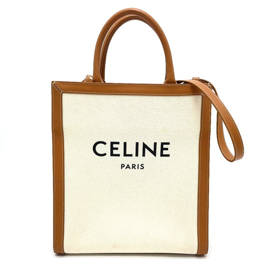 CELINE Shoulder Bag 192082BNZ.02NT Leather / canvas Natural x tongue Bar Tikal Hippo Small Women