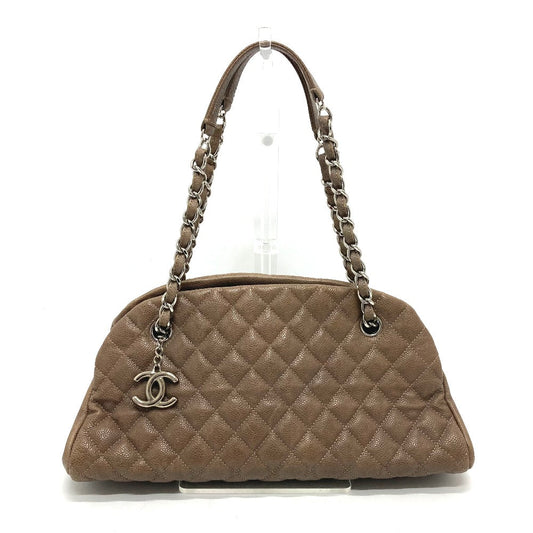 CHANEL Shoulder Bag Caviar skin Brown CC COCO Mark Mademoiselle Bowling Women