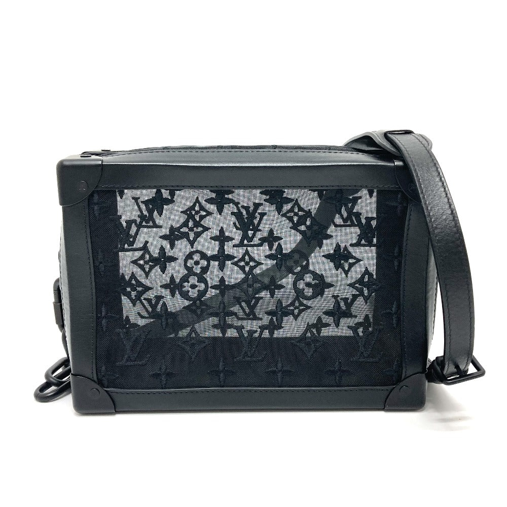 LOUIS VUITTON Shoulder Bag Mesh / leather black Monogram Embroidery Mesh Soft Trunk