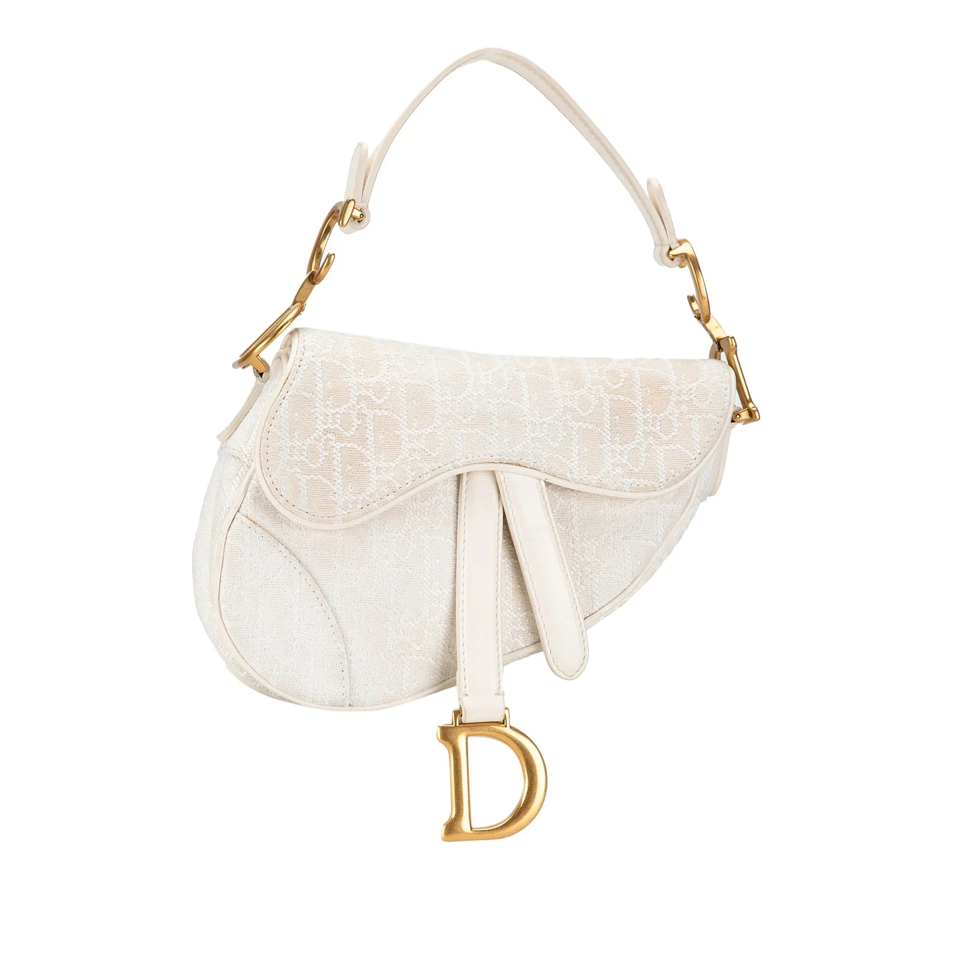 White Dior Mini Oblique Canvas Saddle Bag Satchel