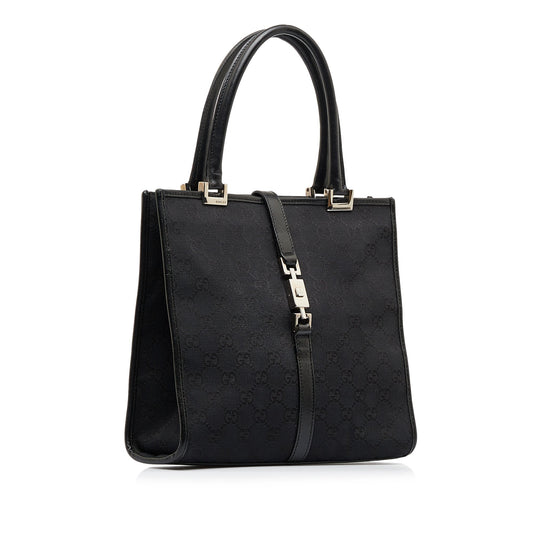 Gucci Jackie Black Leather Canvas Tote