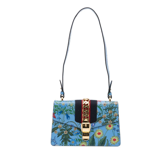 Gucci Sylvie Blue Leather Shoulder Bag Style 1