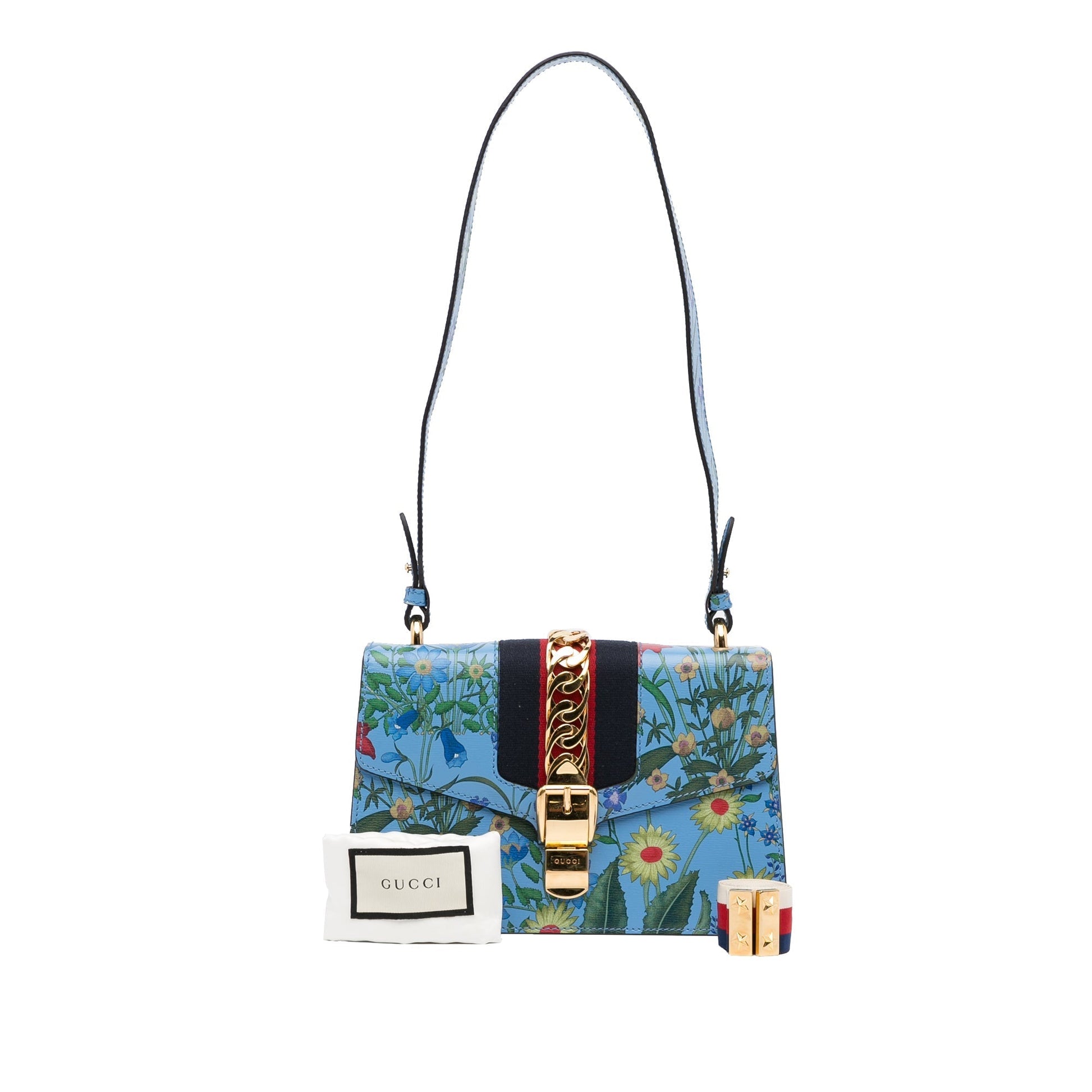 Gucci Sylvie Blue Leather Shoulder Bag Style 1