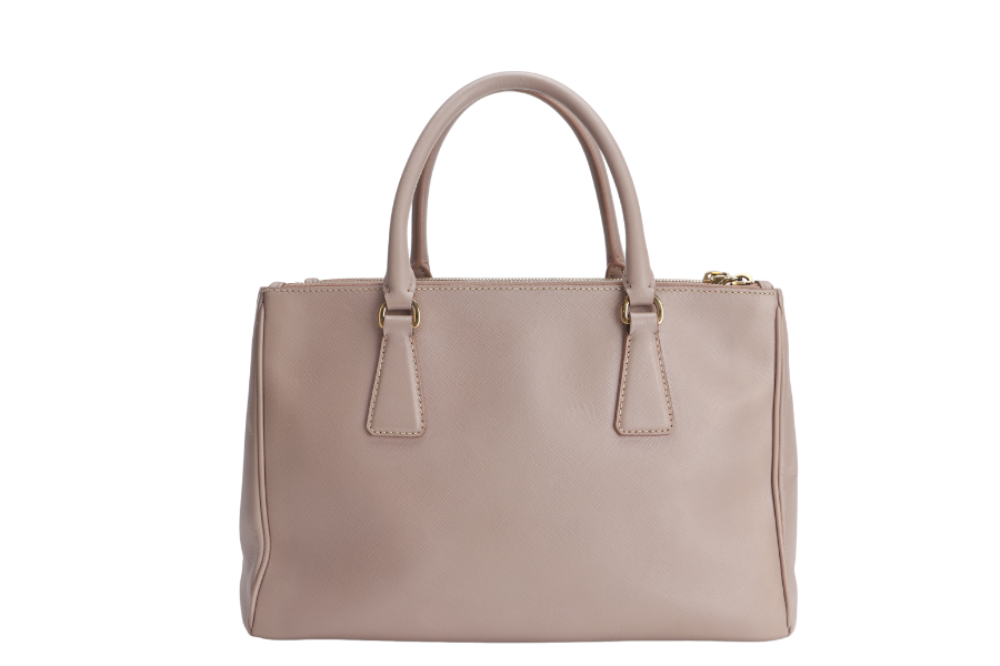 PRADA SMALL GALLERIA 2WAY  TOTE BAG BEIGE SAFFIANO LEATHER GOLD HARDWARE WITH DUST COVER, NO CARD