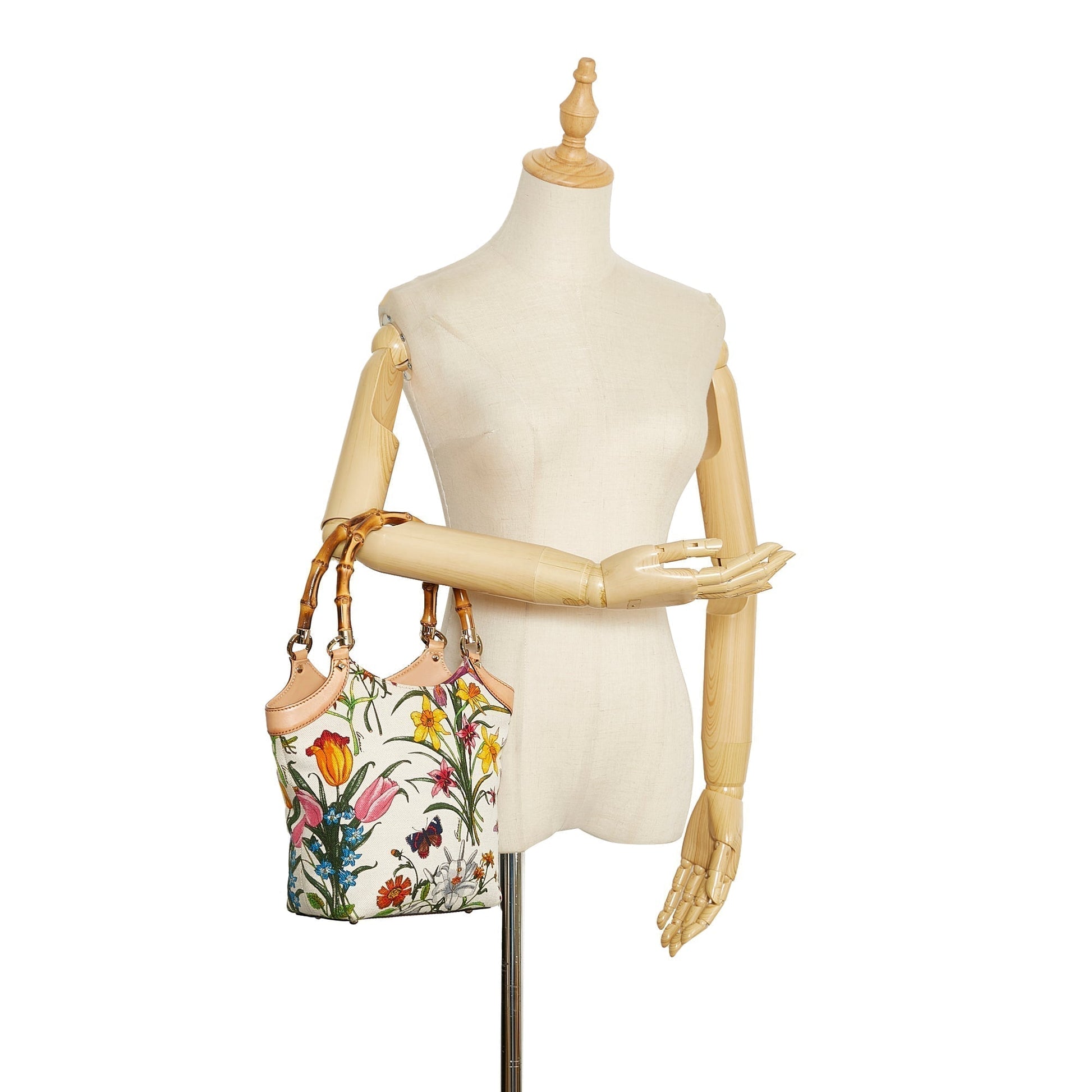 Gucci Bamboo Leather Canvas Handbag