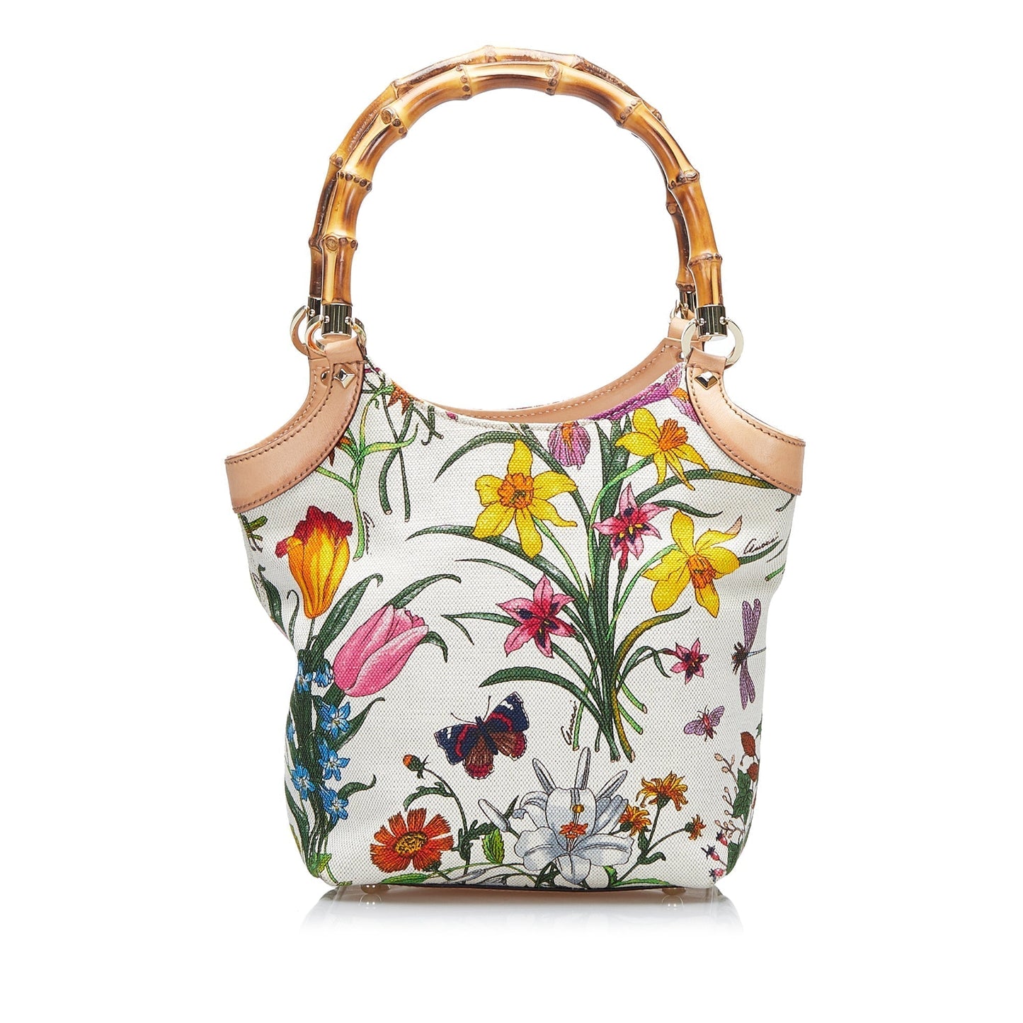 Gucci Bamboo Leather Canvas Handbag