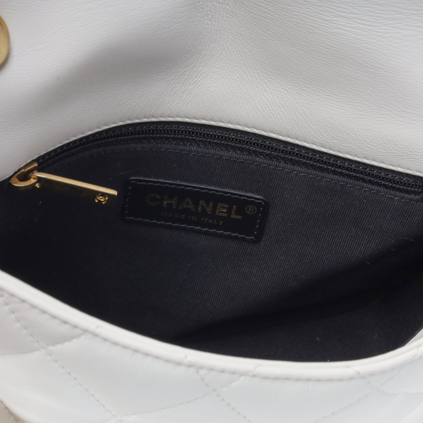 Chanel Lacquered Chain Flap Bag - White Lambskin