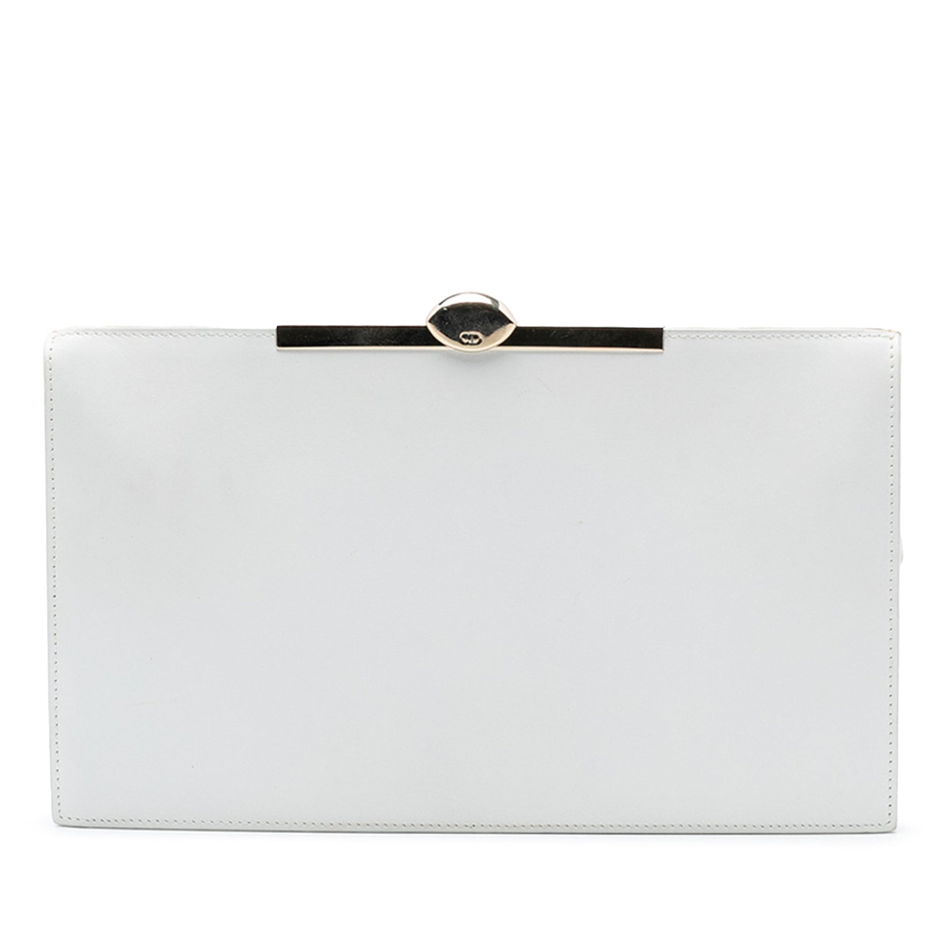 White Dior Leather Clasp Clutch