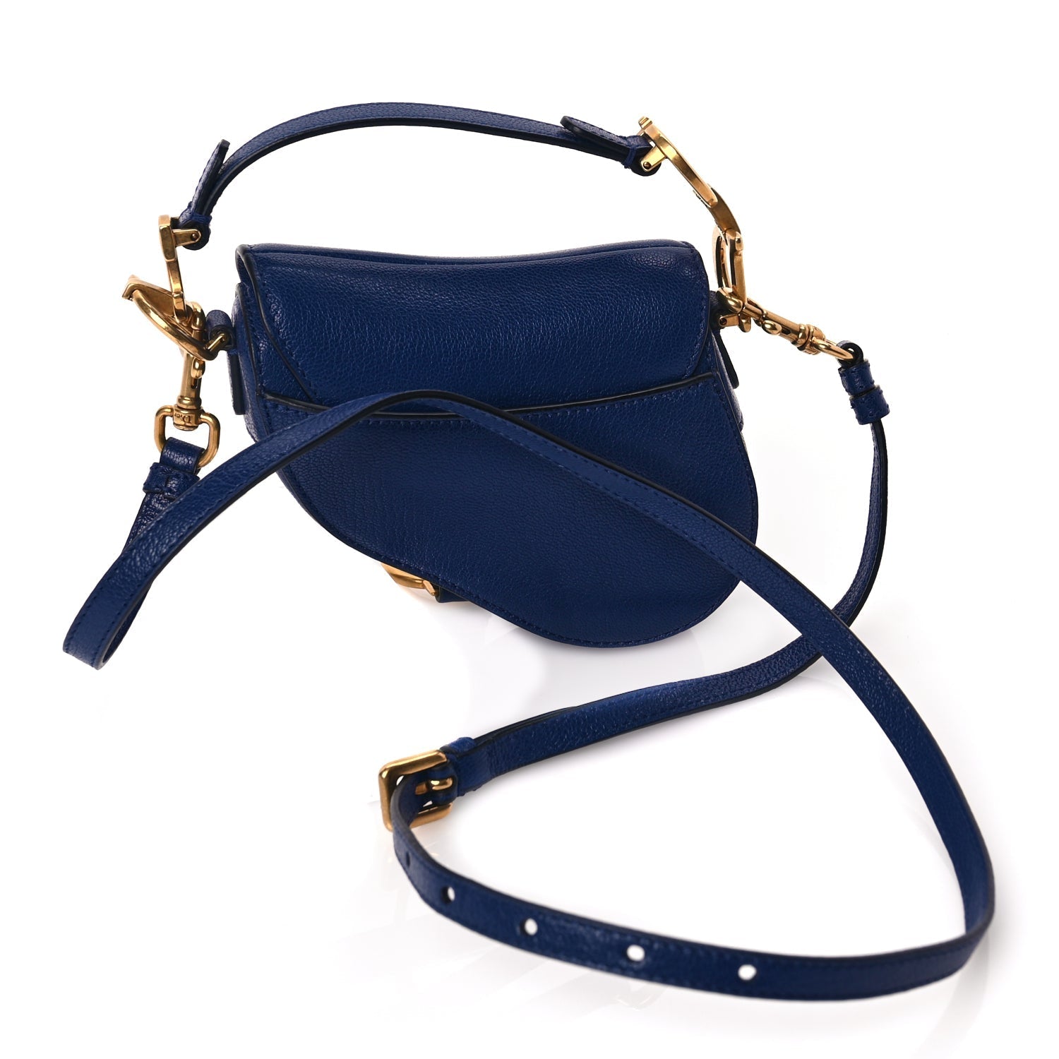 Christian Dior Goatskin Micro Saddle Bag With Strap Blue Royale