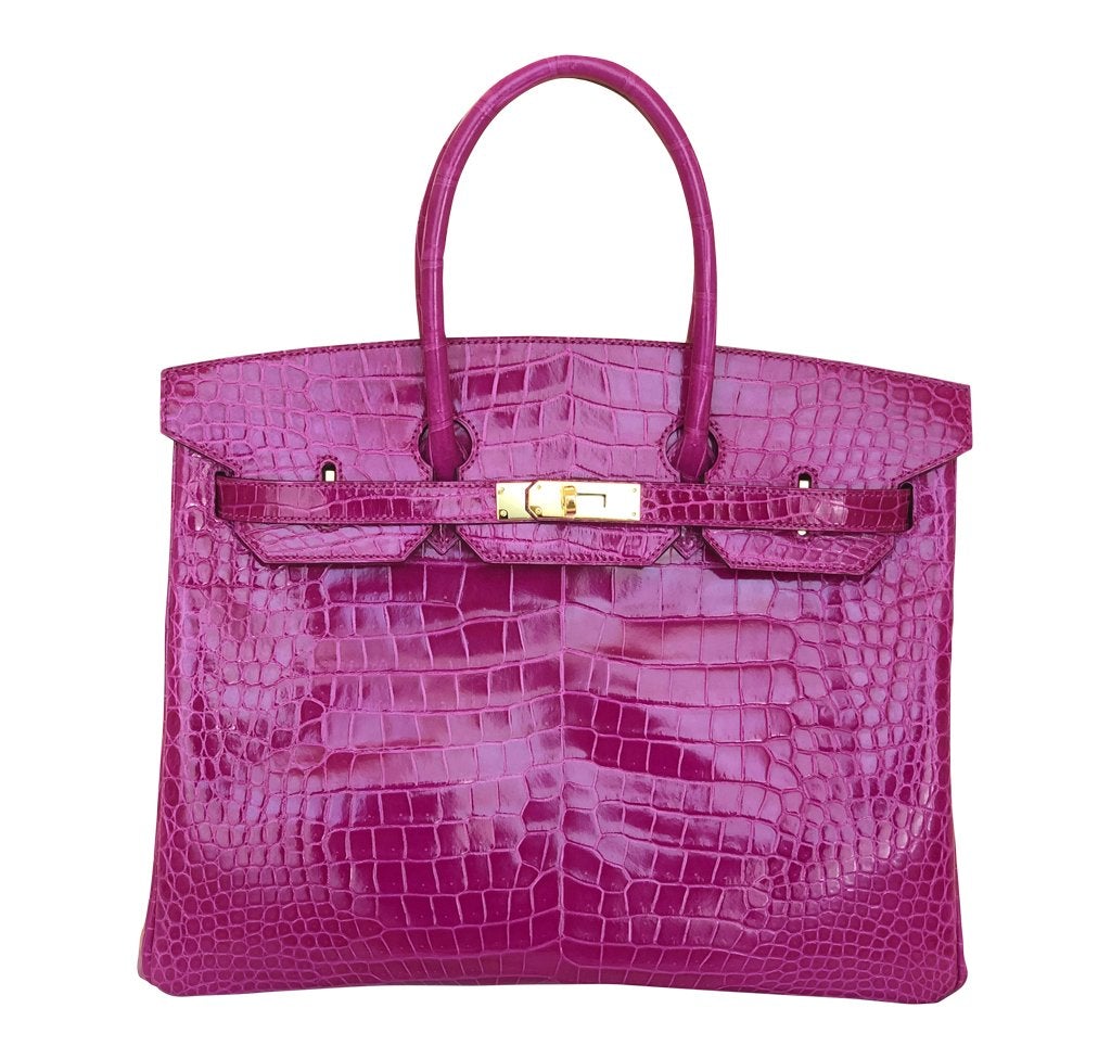 HermesBirkin 35 Rose Sheherazade Crocodile Bag