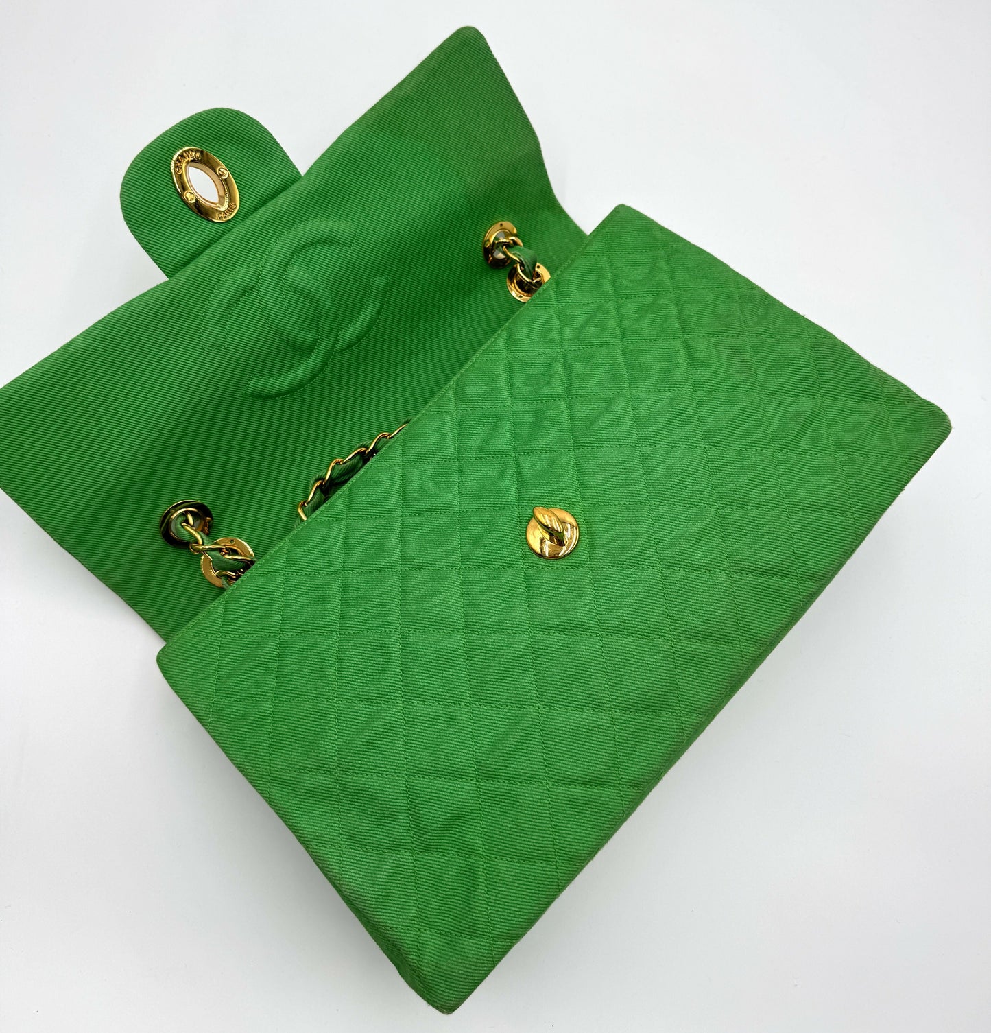 Chanel Green Denim Maxi Flap Bag