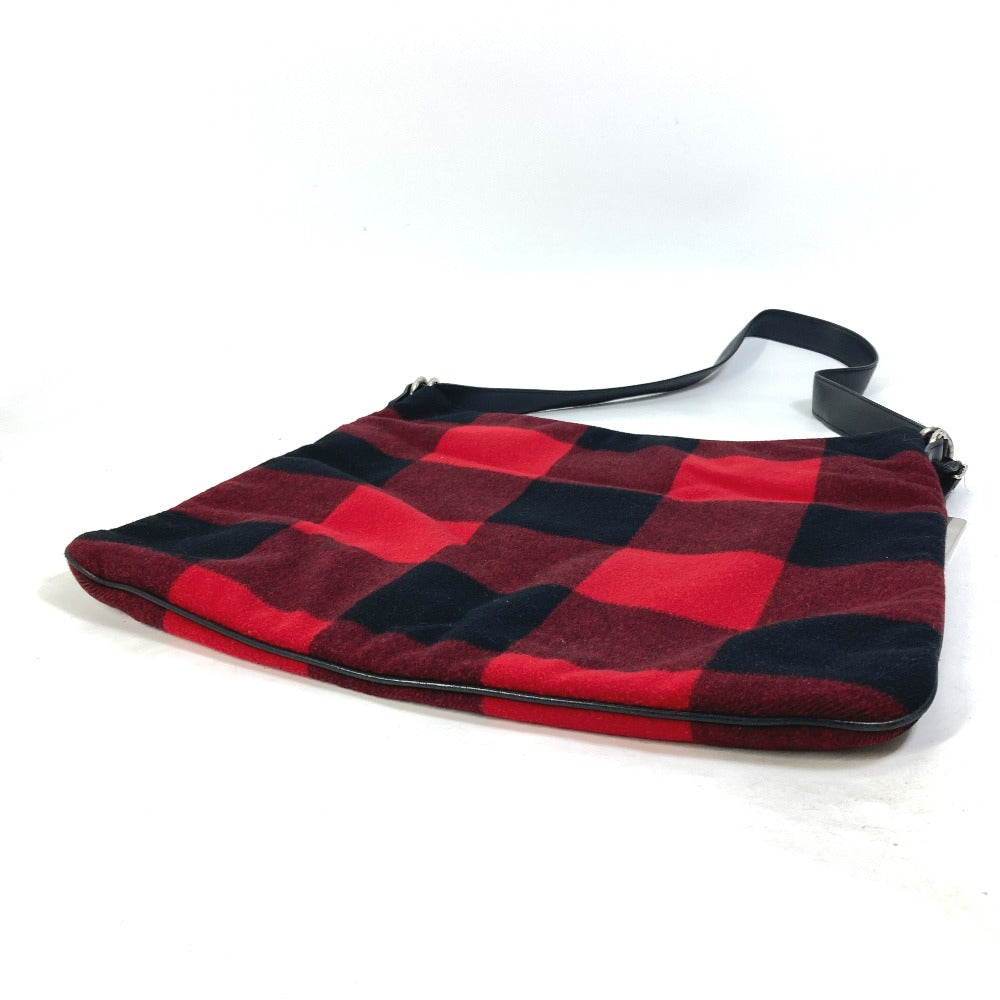 CELINE Shoulder Bag Cotton, Leather Red check Women