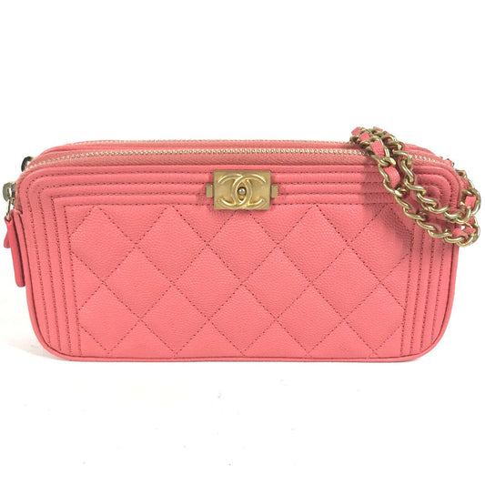 CHANEL Shoulder Bag A84069 Caviar skin Pink x Gold Metal CCCOCO Mark Boy Chanel COCO Mark Women