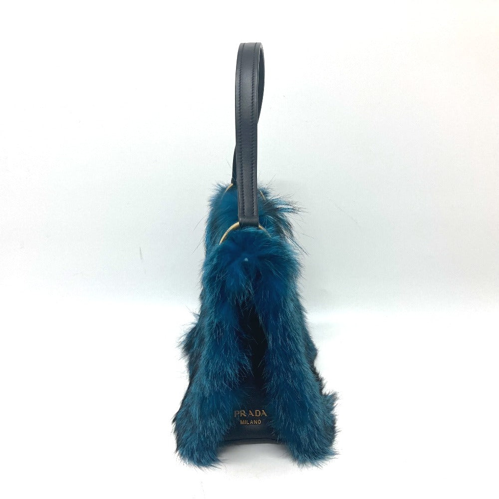 PRADA Shoulder Bag 1BA131 Fur, Leather blue fur Women