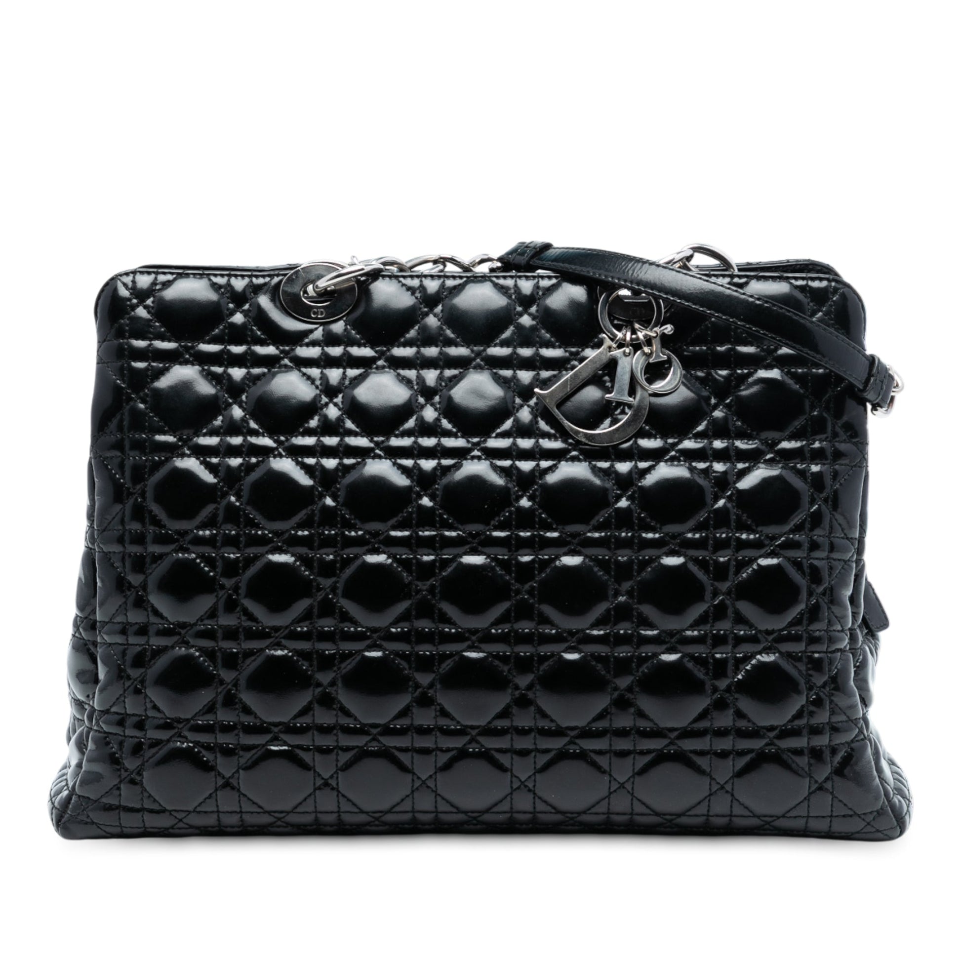 Black Dior Large Patent Cannage Lady Dior Soft Shopping Tote