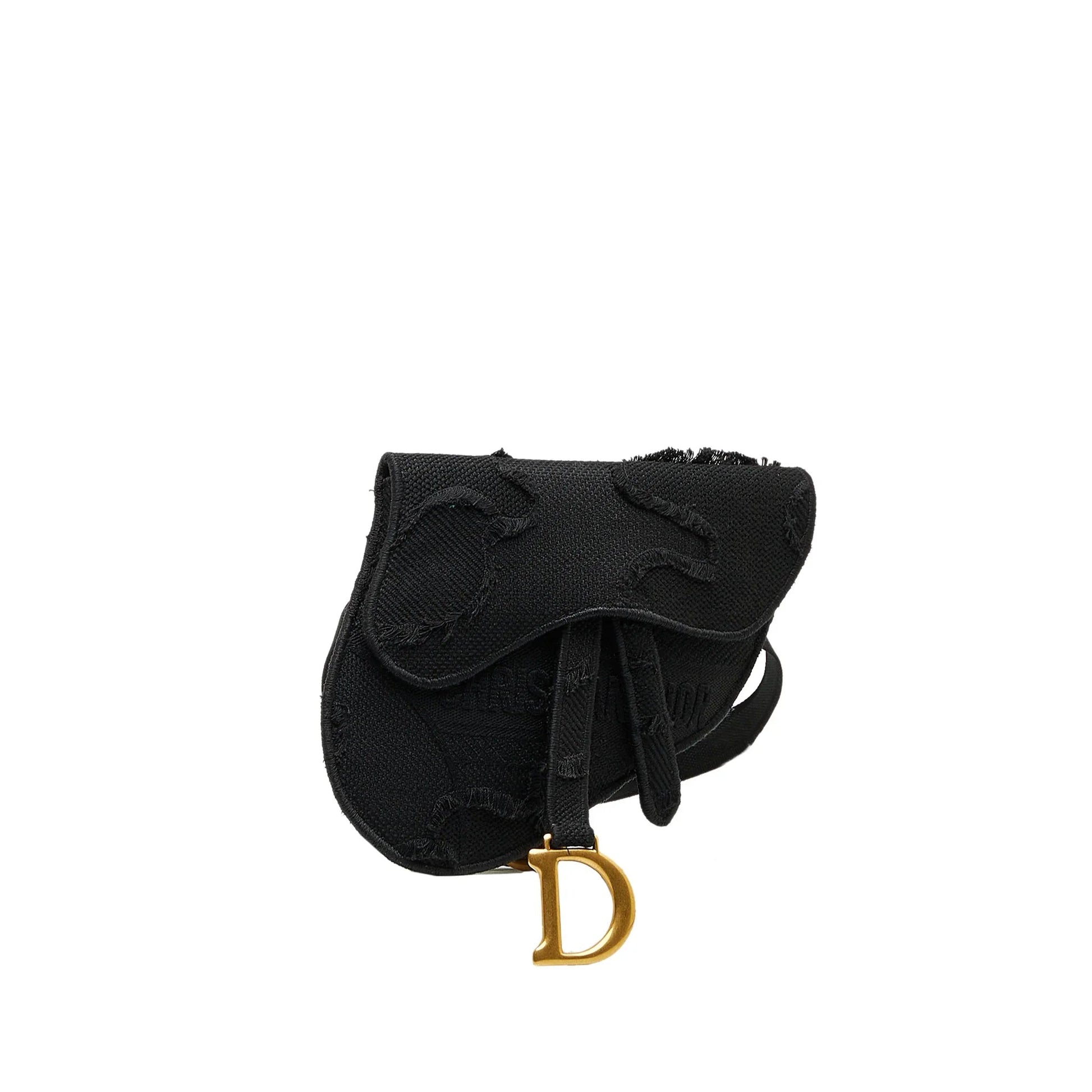 Black Dior Embroidered Canvas Camouflage Saddle Belt Bag