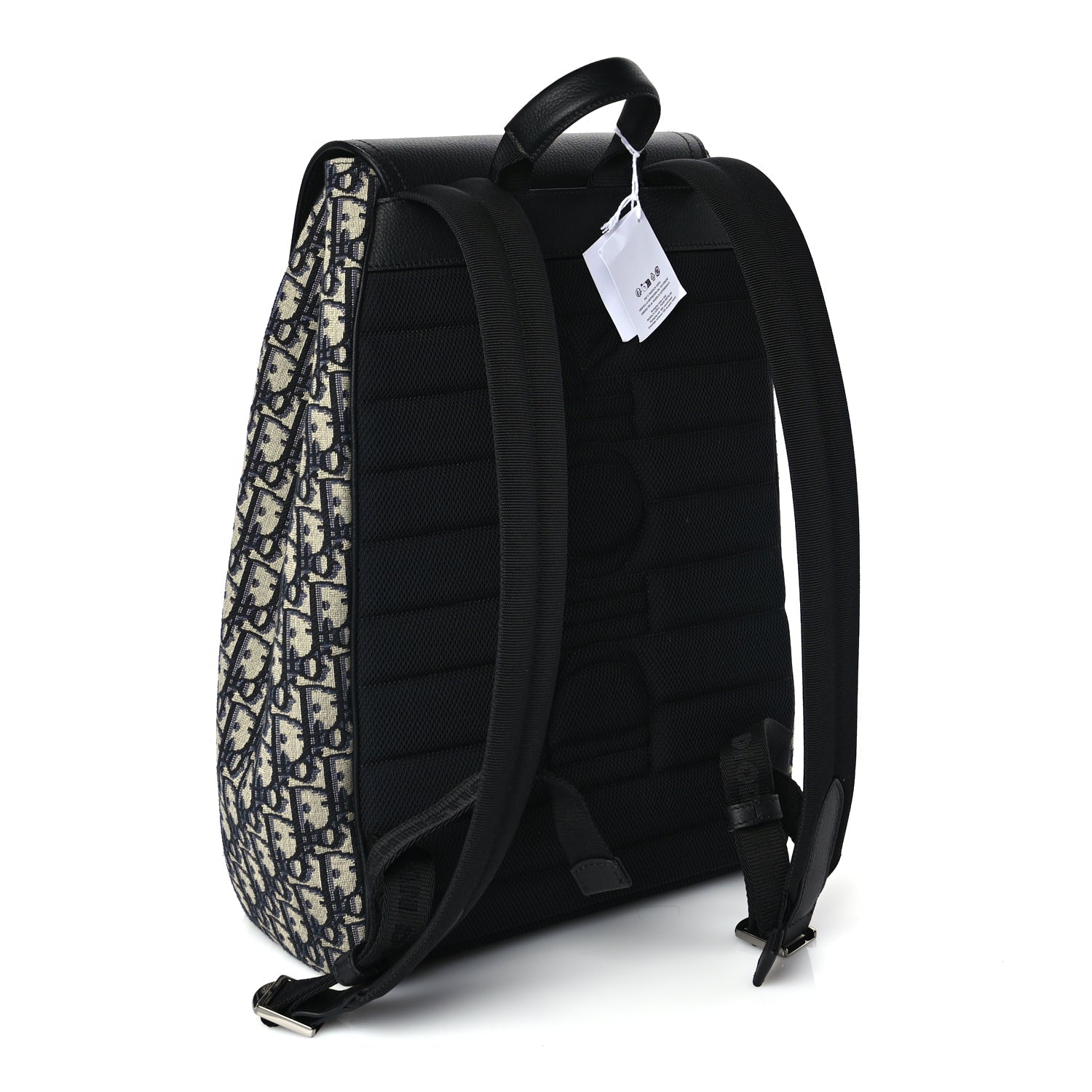 Christian Dior Oblique Jacquard Grained Calfskin Drawstring Saddle Backpack Beige Black Oblique Monogram