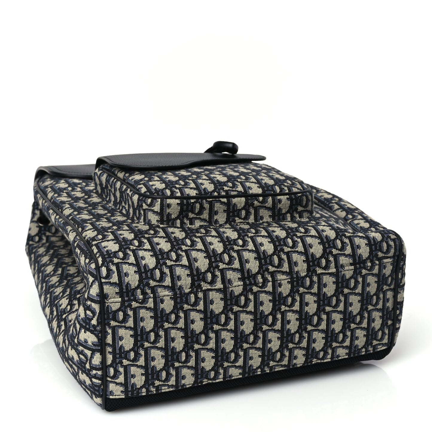 Christian Dior Oblique Jacquard Grained Calfskin Drawstring Saddle Backpack Beige Black Oblique Monogram