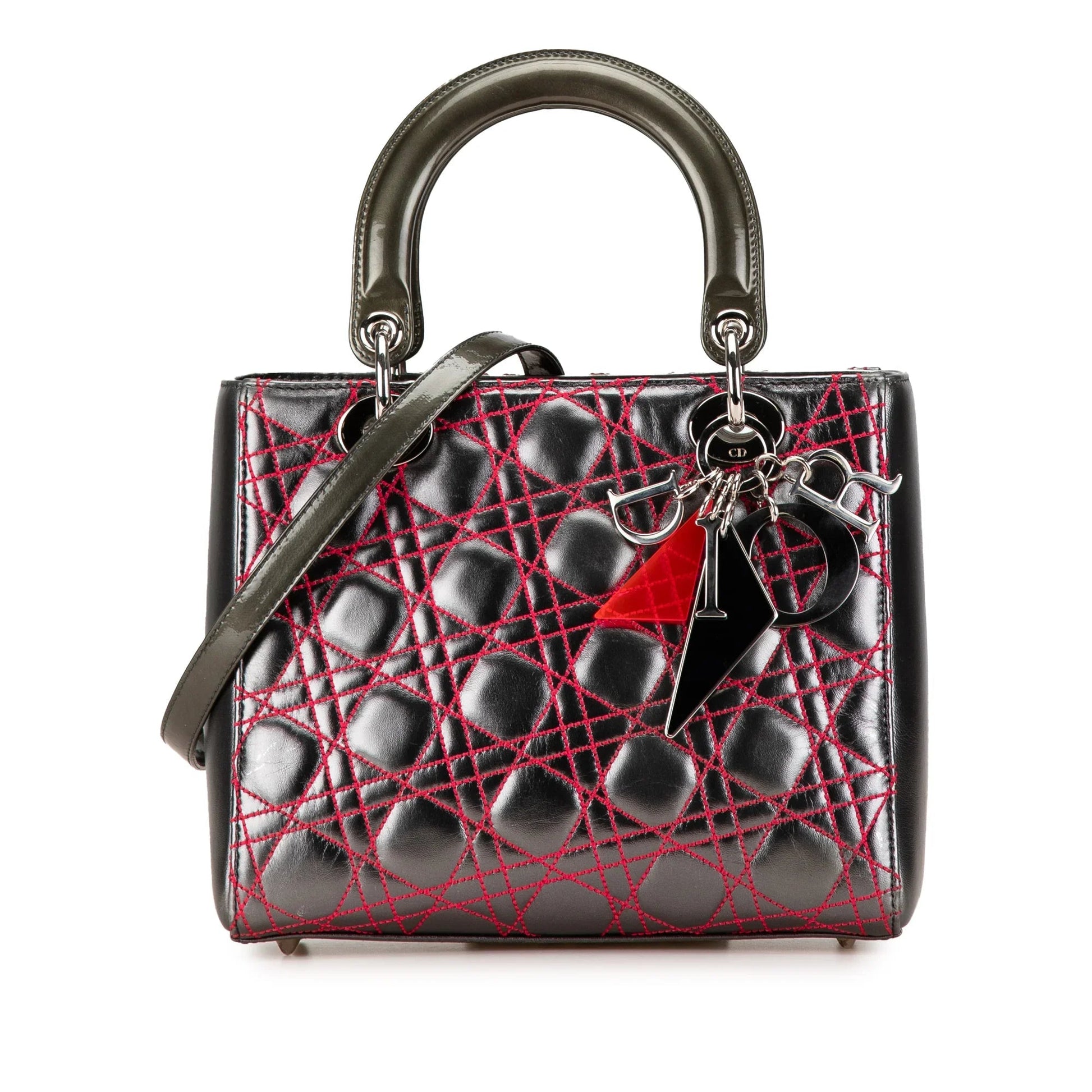 Gray Dior Anselm Reyle Medium Metallic Lambskin Cannage Lady Dior Satchel