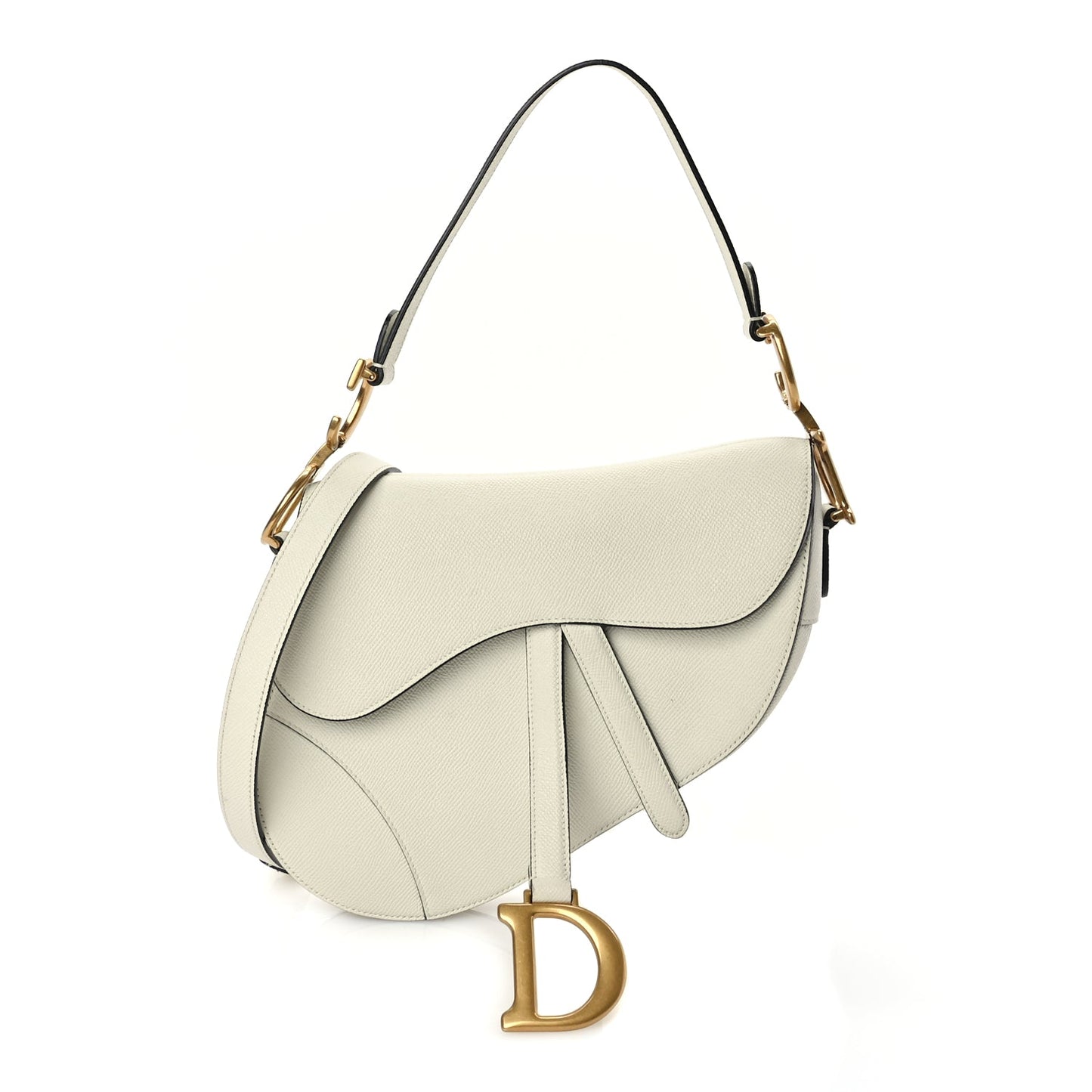 Christian Dior Grained Calfskin Saddle Bag With Strap Latte
