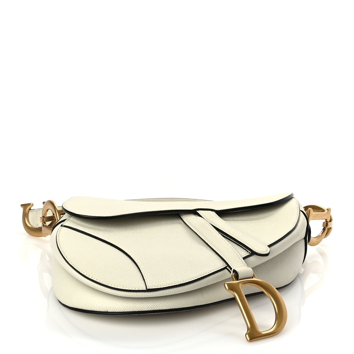 Christian Dior Grained Calfskin Saddle Bag With Strap Latte