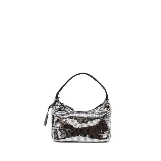Prada Re-Edition Mini Bag Sequin Argento SHW