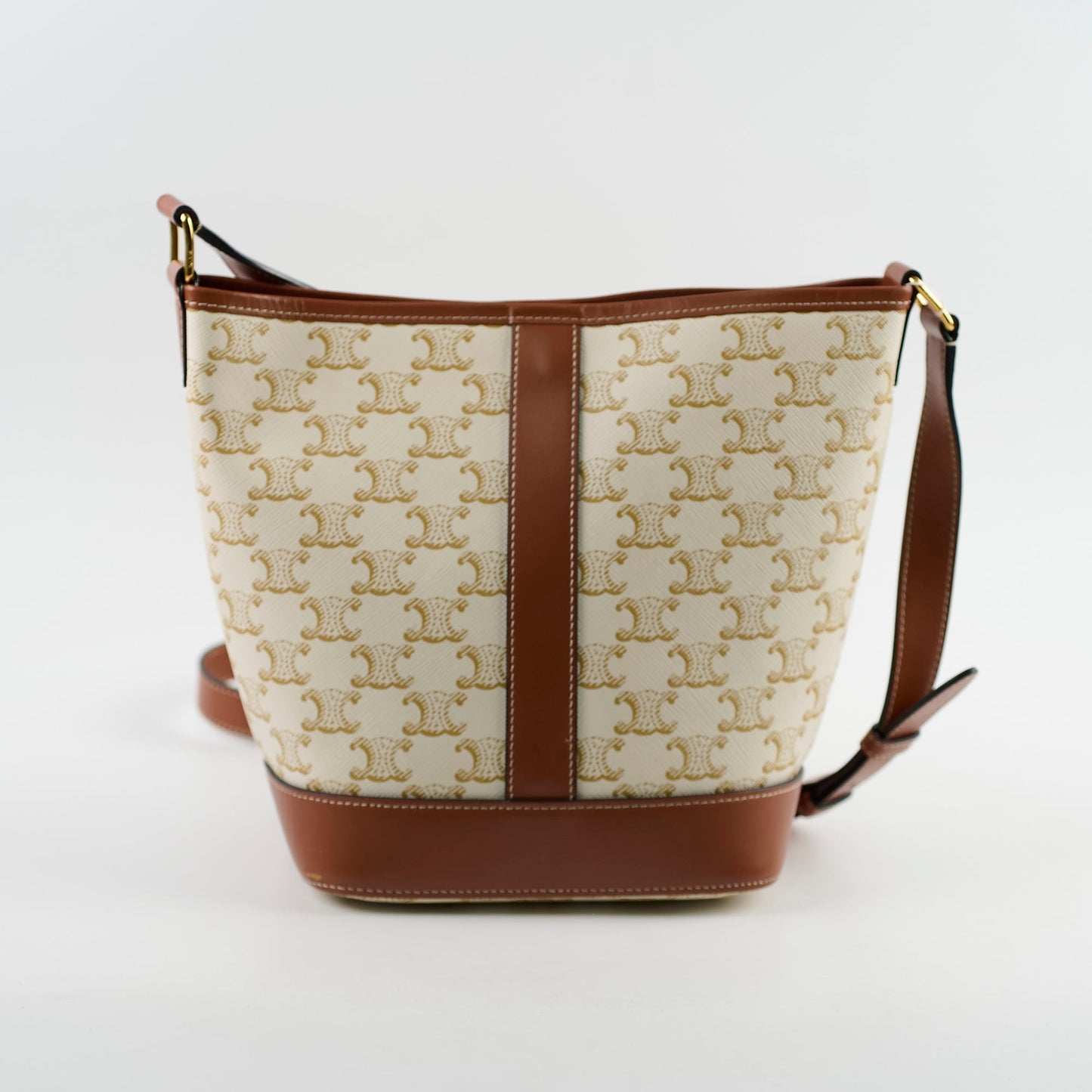 Luxury CELINE Triomphe Canvas Bucket Bag White