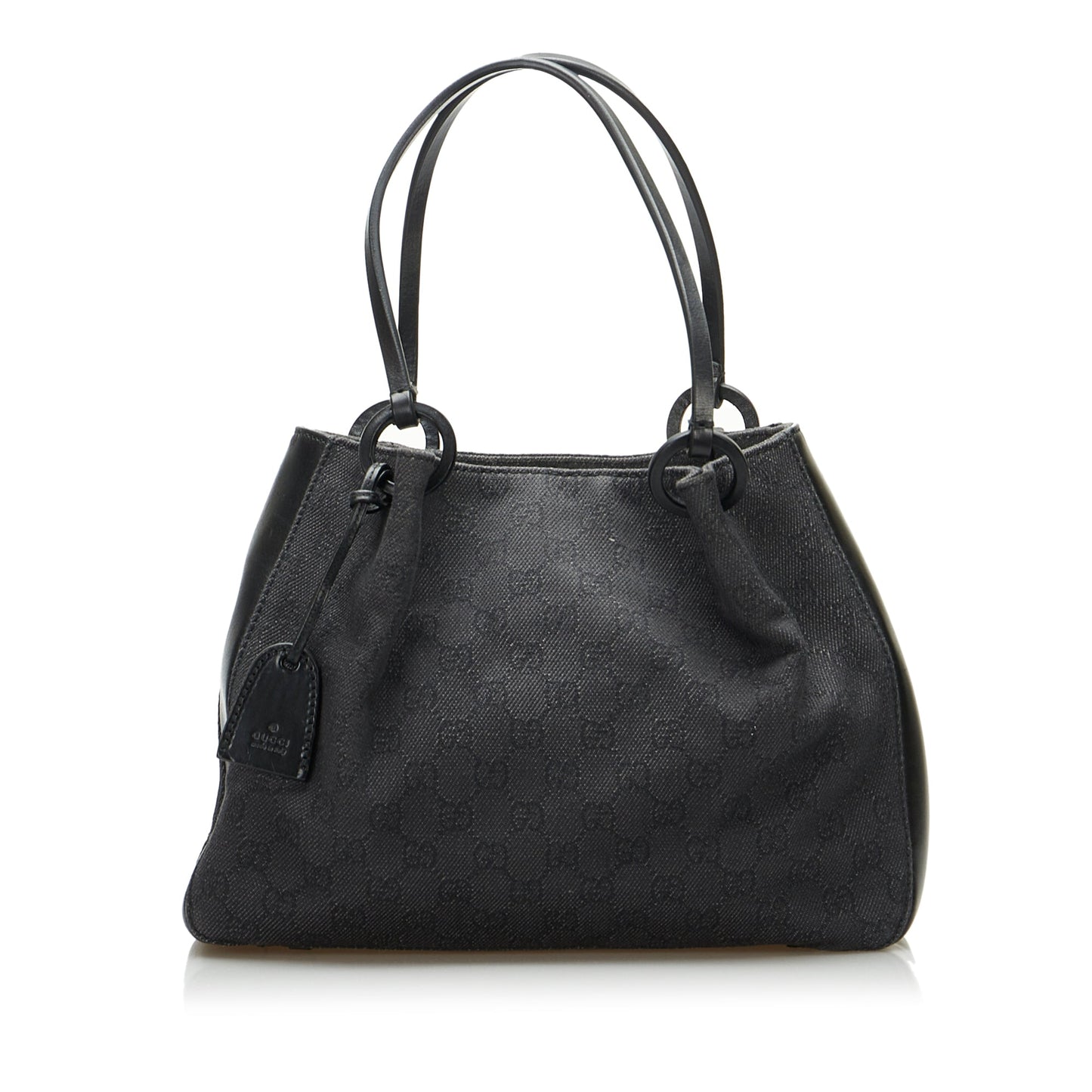 Gucci Black Leather Canvas Tote Style 17