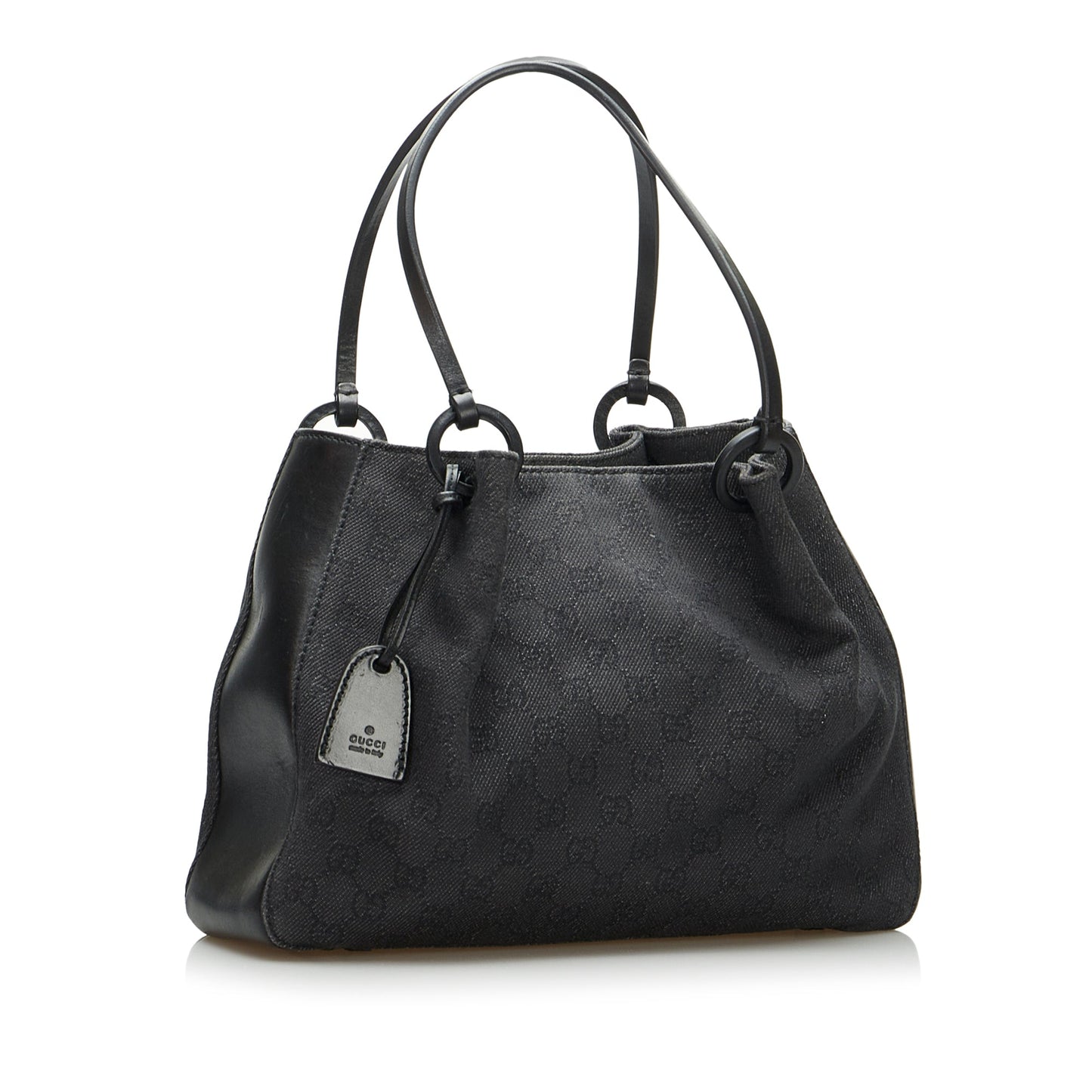 Gucci Black Leather Canvas Tote Style 17