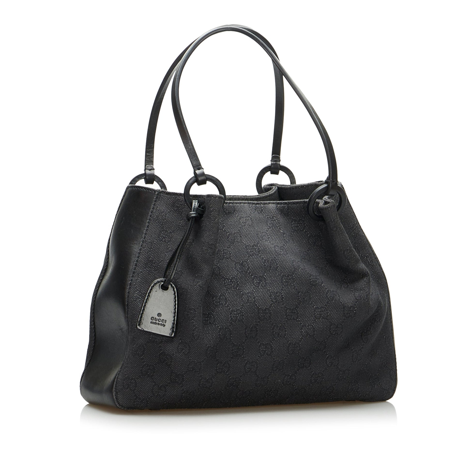 Gucci Black Leather Canvas Tote Style 17