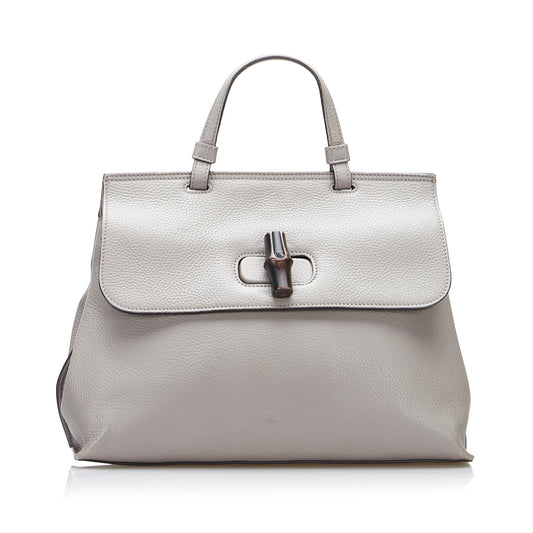 Gucci Bamboo Grey Leather Shoulder Bag