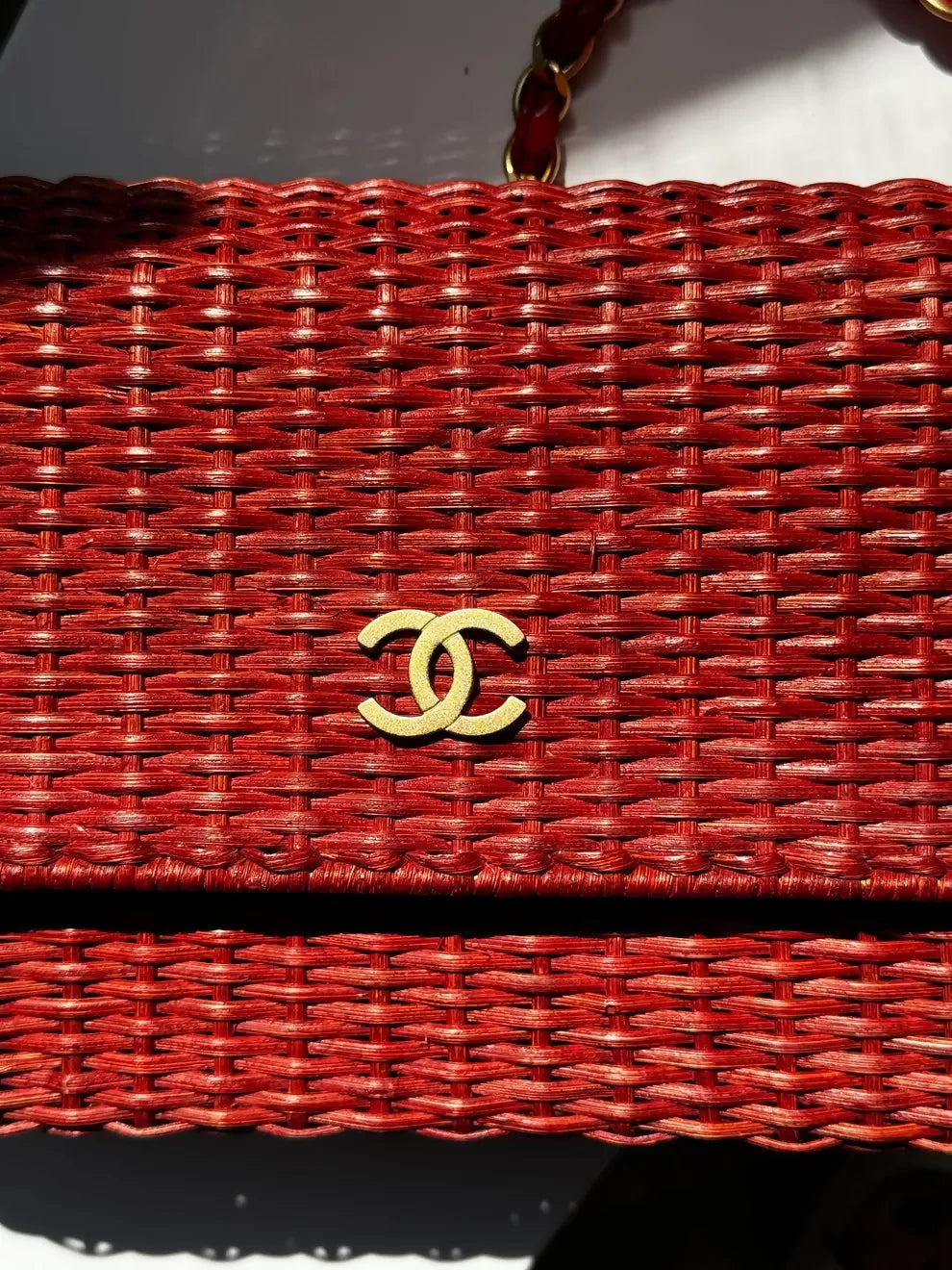 Chanel 2001 Red Wicker Shoulder Bag