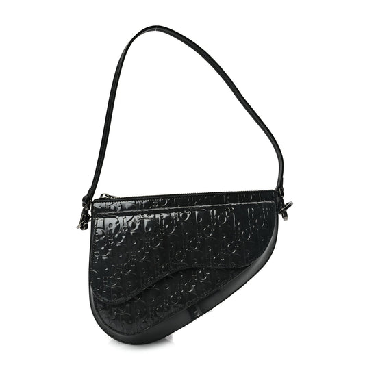 Christian Dior Patent Oblique Embossed Saddle Boxy Bag Black