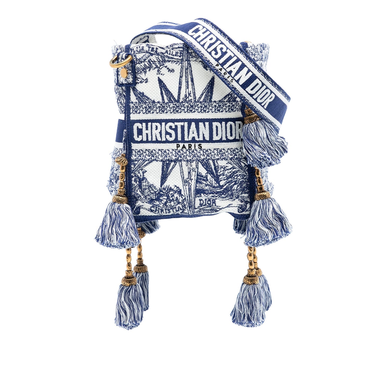 Blue Dior Canvas Embroidered Reve d Infini D Bubble Bucket Bag