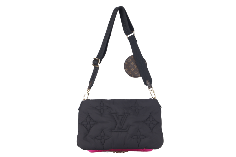 LOUIS VUITTON MAXI MULTI POCHETTE ( ) BLACK AND FUCHSIA NYLON PILLOW MONOGRAM WITH GOLD CHAIN, STRAP WITH DUST COVER Clutch