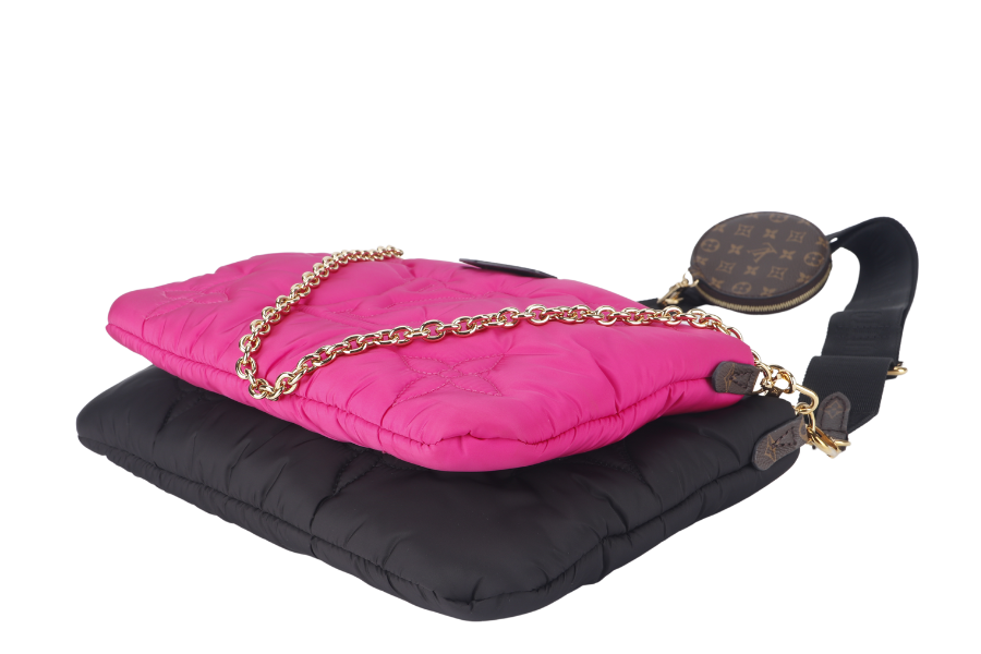 LOUIS VUITTON MAXI MULTI POCHETTE ( ) BLACK AND FUCHSIA NYLON PILLOW MONOGRAM WITH GOLD CHAIN, STRAP WITH DUST COVER Clutch