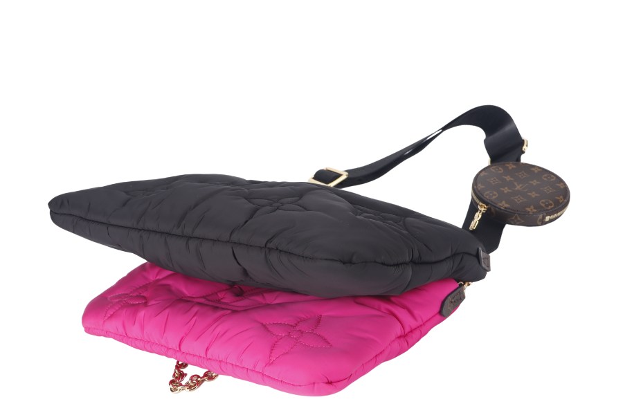 LOUIS VUITTON MAXI MULTI POCHETTE ( ) BLACK AND FUCHSIA NYLON PILLOW MONOGRAM WITH GOLD CHAIN, STRAP WITH DUST COVER Clutch