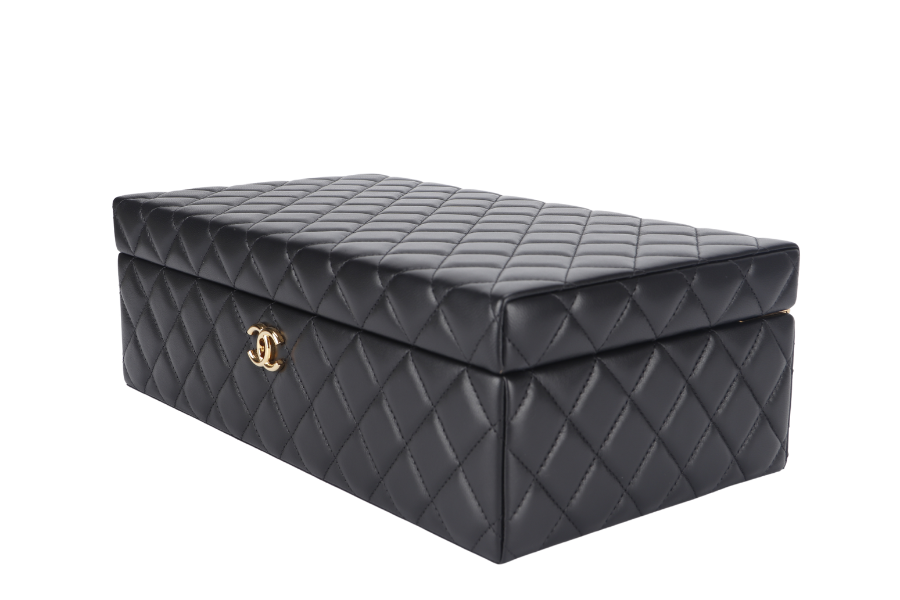 CHANEL BLACK VANITY CASE LIMITED EDITION 2500xxxx RARA HOME DECOR COSMETIC JEWELRY BOX WITH DUST COVER AND BOX