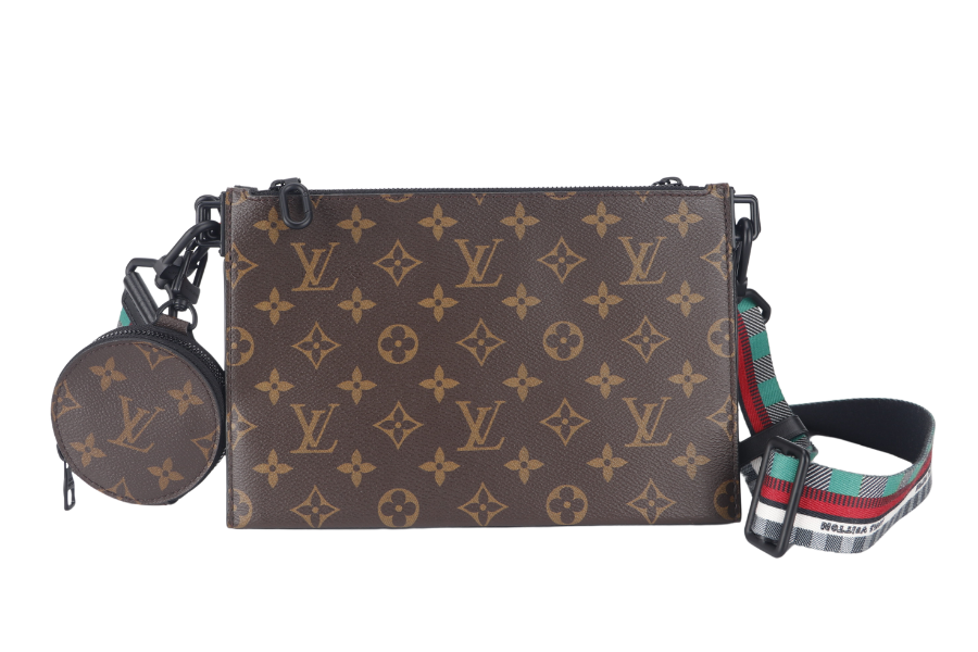 LOUIS VUITTON TRIO POUCH BAG ( ) MONOGARAM BLACK EMPREINTE WITH ROUND POUCH, STRAPS AND DUST COVER