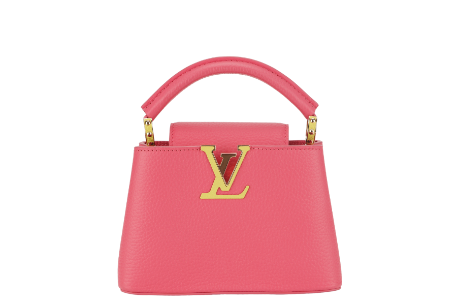 LOUIS VUITTON MINI CAPUCINES ( ) PINK-LIME TAURILLON LEATHER GOLD HARDWARE MICROCHIP WITH STRAP, DUST COVER AND BOX Handbag