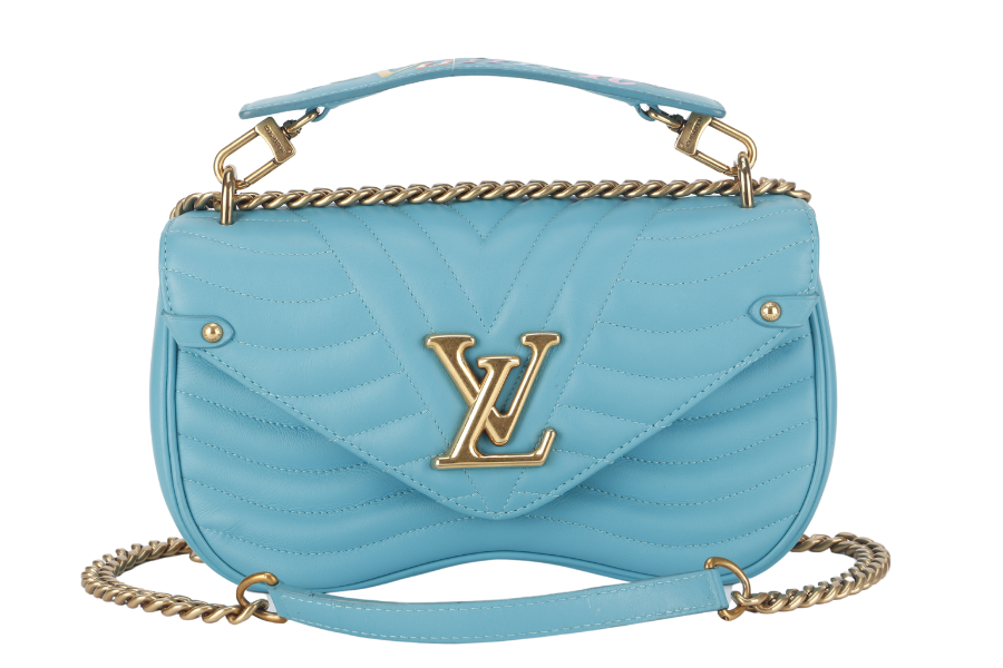 LOUIS VUITTON NEW WAVE CHAIN BAG MM ( ) BLUE CALFSKIN GOLD HARDWARE NO DUST COVER